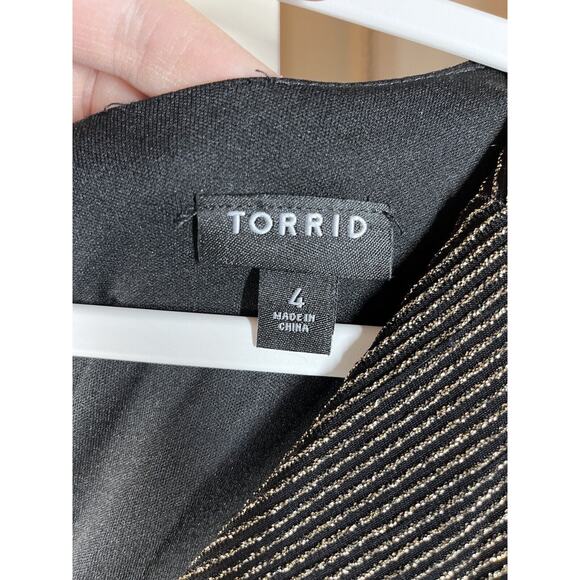 Torrid Shimmer Surplice Neck Wide Leg Jumpsuit Black Gold 4X Tie Waist Pockets - Picture 12 of 14